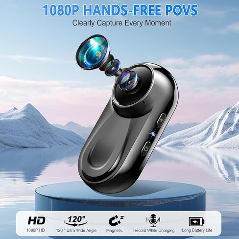 Mini Body Camera 1080P, 512G Thumb Action Camera, Vlogging Cam Portable Camcorder with 360° POV Rotate Clip & Magnetic Clip, Wearable Video Recorder for Traveling/Motorcycle/Pet Walking(No SD Card) in Kuwait