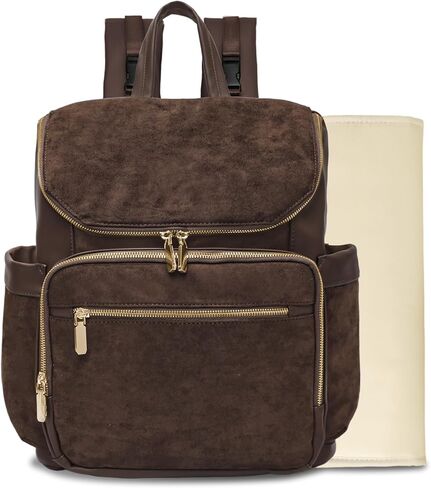 miss fong Diaper Bag Backpack - Large Diaper Bag Backpack Baby Backpack Suede Diaper Backpack with 14 Pockets, Pañaleras Para Bebe with Waterproof Wet Pocket Luggage Sleeve for Mom Dad-Brown in Kuwait