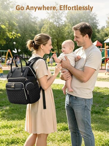 Lekesky Quilted Diaper Bag Backpack, Wide Opening Large Baby Bag for Mom Dad Maternity, Black Travel Diaper Backpack with Changing Pad, Insulated Pockets, Pacifier Case in Kuwait