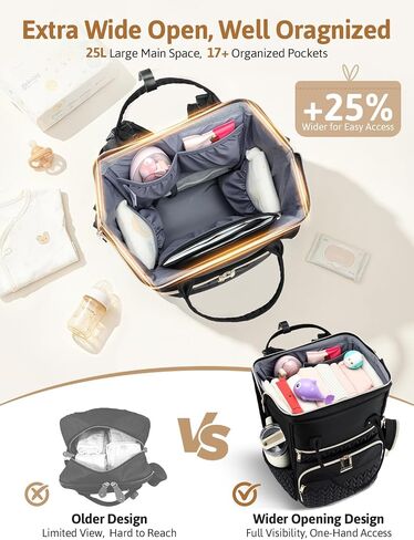 Lekesky Quilted Diaper Bag Backpack, Wide Opening Large Baby Bag for Mom Dad Maternity, Black Travel Diaper Backpack with Changing Pad, Insulated Pockets, Pacifier Case in Kuwait