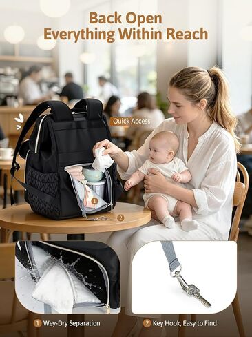 Lekesky Quilted Diaper Bag Backpack, Wide Opening Large Baby Bag for Mom Dad Maternity, Black Travel Diaper Backpack with Changing Pad, Insulated Pockets, Pacifier Case in Kuwait