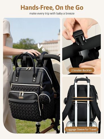 Lekesky Quilted Diaper Bag Backpack, Wide Opening Large Baby Bag for Mom Dad Maternity, Black Travel Diaper Backpack with Changing Pad, Insulated Pockets, Pacifier Case in Kuwait