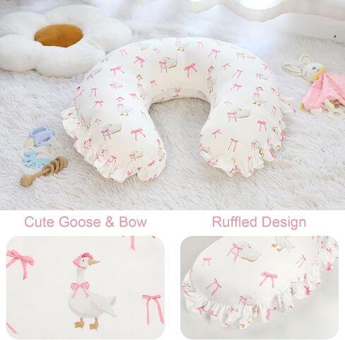 Ruffled Nursing Pillow Cover for Girls, Stetchy & Soft, Cute Goose | Removable Breathable Slipcover for Breastfeeding Pillows Only Cover in Kuwait