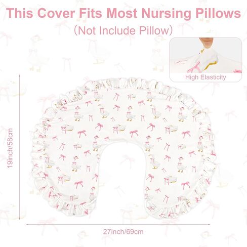 Ruffled Nursing Pillow Cover for Girls, Stetchy & Soft, Cute Goose | Removable Breathable Slipcover for Breastfeeding Pillows Only Cover in Kuwait