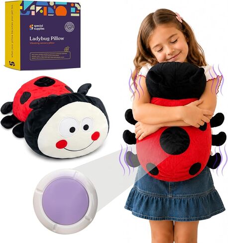 Special Supplies Ladybug Sensory Vibrating Pillow, Pressure Activated for Kids and Adults, Plush Minky Soft with Textured Therapy Stimulation Bumps in Kuwait