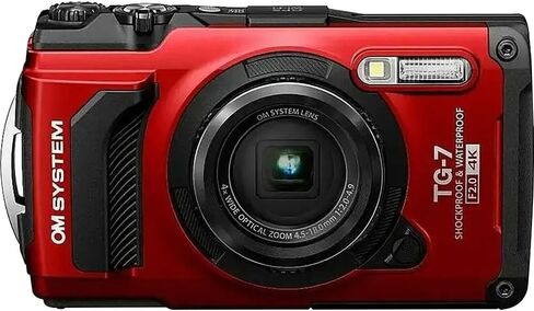 OM Systems Tough TG‑7 12MP 4K Underwater Digital Camera (Red) Adventure Bundle with Lexar 64GB SDXC Card + Deco Essentials Sling Backpack in Kuwait
