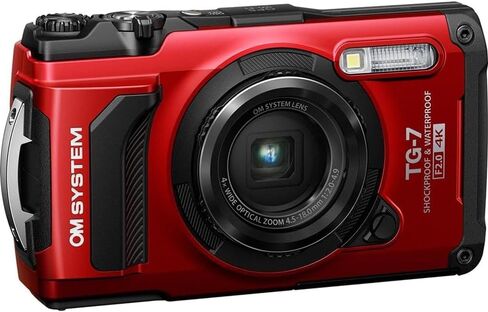 OM Systems Tough TG‑7 12MP 4K Underwater Digital Camera (Red) Adventure Bundle with Lexar 64GB SDXC Card + Deco Essentials Sling Backpack in Kuwait