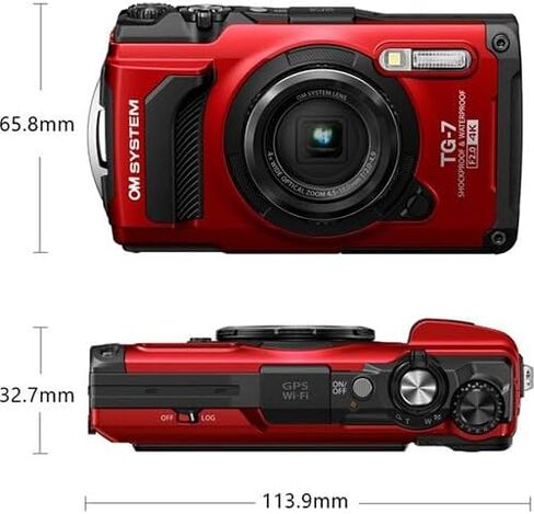 OM Systems Tough TG‑7 12MP 4K Underwater Digital Camera (Red) Adventure Bundle with Lexar 64GB SDXC Card + Deco Essentials Sling Backpack in Kuwait