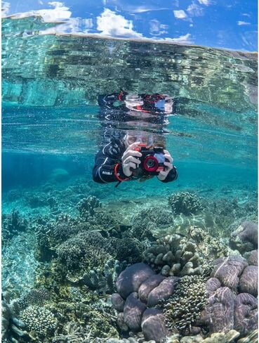 OM Systems Tough TG‑7 12MP 4K Underwater Digital Camera (Red) Adventure Bundle with Lexar 64GB SDXC Card + Deco Essentials Sling Backpack in Kuwait