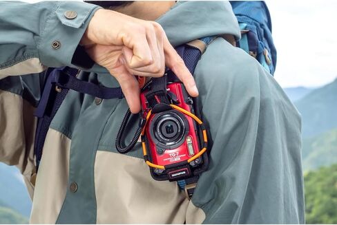 OM Systems Tough TG‑7 12MP 4K Underwater Digital Camera (Red) Adventure Bundle with Lexar 64GB SDXC Card + Deco Essentials Sling Backpack in Kuwait
