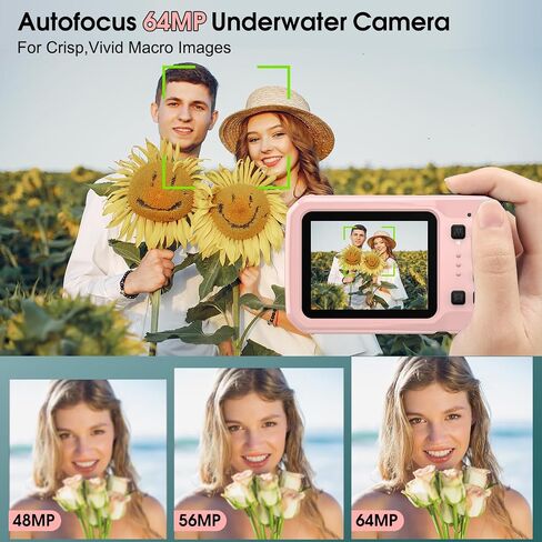4K Underwater Camera, 64MP 16FT Waterproof Digital Camera with 16GB Card, Autofocus Floatable Waterproof Camera with IPS HD Screen, 16X Digital Zoom, Fill Light, for Snorkeling, Surfing, Swimming in Kuwait