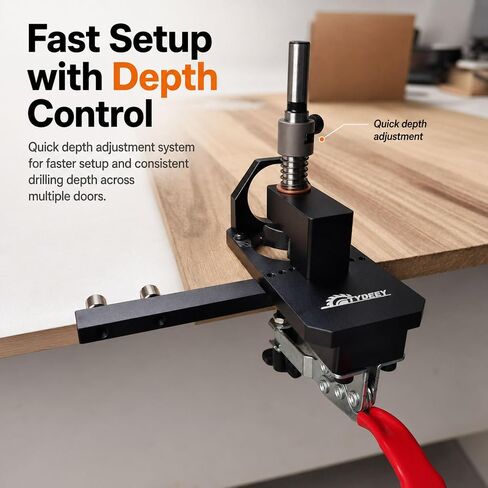 Tydeey 35mm Concealed Hinge Jig for Cabinet Doors, Aluminum Hinge Drilling Guide with Depth Adjustment, 3–4 Inch Edge Distance Arm, Dust Port & Toggle Clamp in Kuwait
