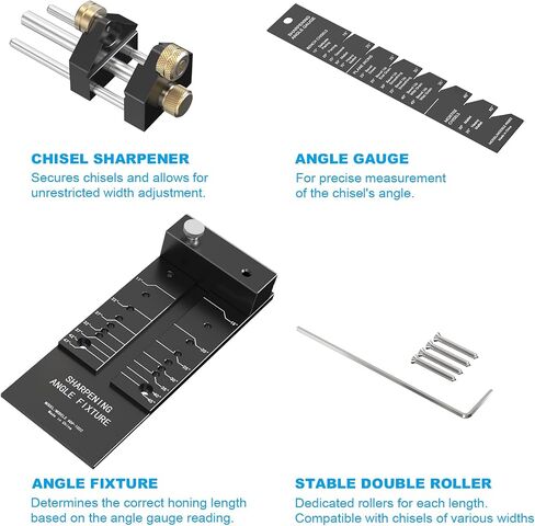 Chisel Sharpening Jig Kit | Adjustable Dual Brass Roller, Honing Guide System with Angle Fixture & Angle Gauge, Wide Clamp Range in Kuwait