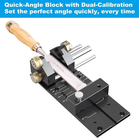 Chisel Sharpening Jig Kit | Adjustable Dual Brass Roller, Honing Guide System with Angle Fixture & Angle Gauge, Wide Clamp Range in Kuwait