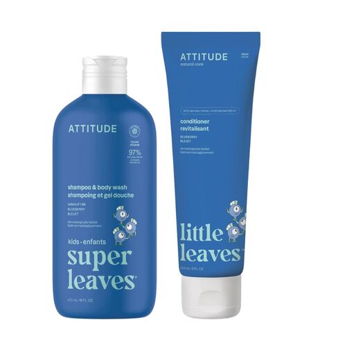 ATTITUDE Kids Shampoo, Body Wash & Conditioner Bundle, Set of 2, Blueberry, Vegan, Plant-Based, Dermatologically Tested in Kuwait