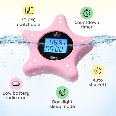 Digital Baby Bath Thermometer and Timer - Soft Silicone Sea Star - Floating Bathtub Water Thermometer - Safety Toy for Newborns, Infants, and Toddlers in Kuwait
