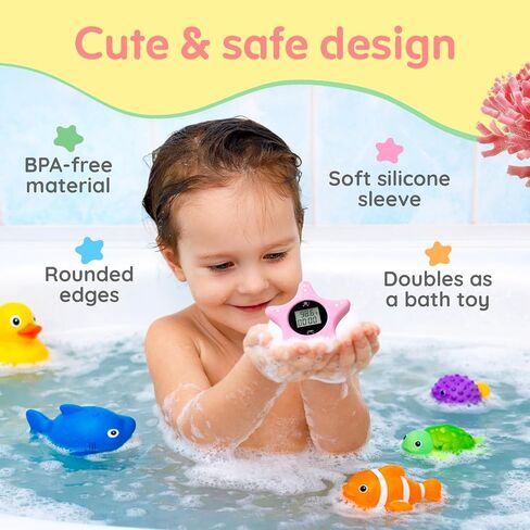 Digital Baby Bath Thermometer and Timer - Soft Silicone Sea Star - Floating Bathtub Water Thermometer - Safety Toy for Newborns, Infants, and Toddlers in Kuwait