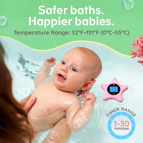 Digital Baby Bath Thermometer and Timer - Soft Silicone Sea Star - Floating Bathtub Water Thermometer - Safety Toy for Newborns, Infants, and Toddlers in Kuwait
