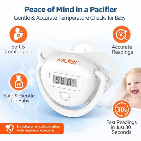 MOBI Pacifier Thermometer for Babies - Digital Baby Thermometer with LCD Display, Soft Tip, Temperature Indicator, Easy Clean, Infant Temperature Monitor in Kuwait