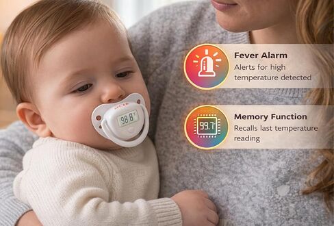 MOBI Pacifier Thermometer for Babies - Digital Baby Thermometer with LCD Display, Soft Tip, Temperature Indicator, Easy Clean, Infant Temperature Monitor in Kuwait