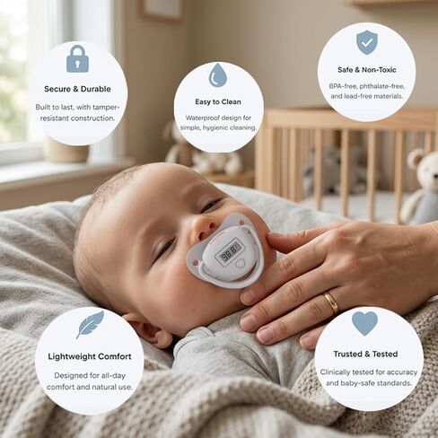 MOBI Pacifier Thermometer for Babies - Digital Baby Thermometer with LCD Display, Soft Tip, Temperature Indicator, Easy Clean, Infant Temperature Monitor in Kuwait