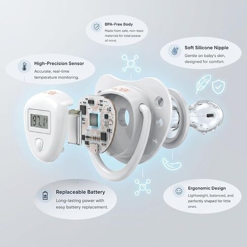 MOBI Pacifier Thermometer for Babies - Digital Baby Thermometer with LCD Display, Soft Tip, Temperature Indicator, Easy Clean, Infant Temperature Monitor in Kuwait