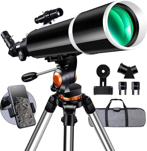 Telescope 90mm Aperture 600mm FL Telescope for Adults High Powered | ED Glass, Metal AZ & Stainless Steel Tripod, Erecting Prism for Sky/Land, Phone Adapter, Portable Bag, Glossy Black in Kuwait