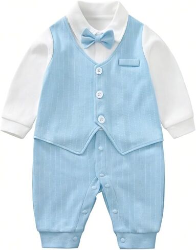 Gentleman Bow Tie Baby Boy Romper Soft Cotton Newborn Outfit for First Birthday Wedding Family Photo Gift in Kuwait