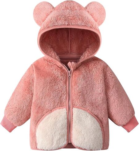 Baby Girl Winter Warm Hoodie Fleece Jacket Toddler Boy Windproof Sherpa Outerwear Infant Fuzzy Sweater Coat in Kuwait