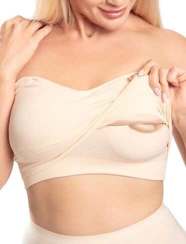 Strapless Nursing Bra, Improved Version, Wireless Padded Maternity Bandeau with Built-in Pads for Breastfeeding in Kuwait