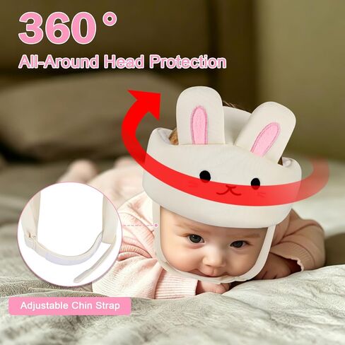 Accmor Baby Head Protector with Adjustable Straps, Baby Helmet for Crawling Walking, Cute Bunny Protective Cap Soft Cushion, Anti-Collision Toddler Helmets, Breathable Infant Safety Headguard in Kuwait
