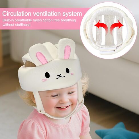 Accmor Baby Head Protector with Adjustable Straps, Baby Helmet for Crawling Walking, Cute Bunny Protective Cap Soft Cushion, Anti-Collision Toddler Helmets, Breathable Infant Safety Headguard in Kuwait