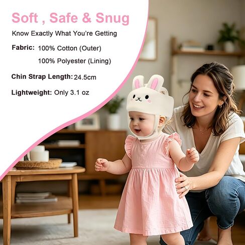 Accmor Baby Head Protector with Adjustable Straps, Baby Helmet for Crawling Walking, Cute Bunny Protective Cap Soft Cushion, Anti-Collision Toddler Helmets, Breathable Infant Safety Headguard in Kuwait