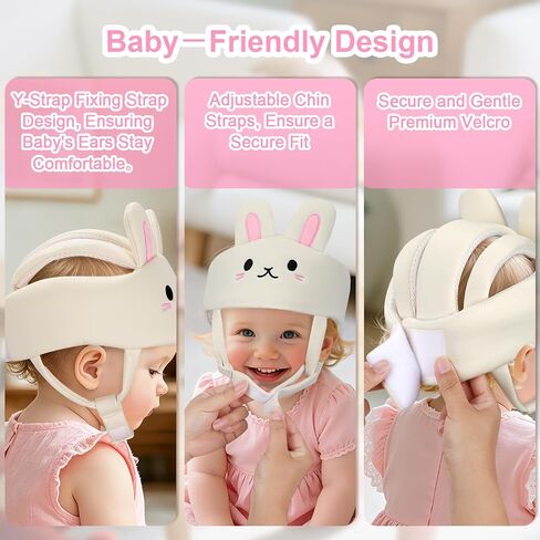 Accmor Baby Head Protector with Adjustable Straps, Baby Helmet for Crawling Walking, Cute Bunny Protective Cap Soft Cushion, Anti-Collision Toddler Helmets, Breathable Infant Safety Headguard in Kuwait