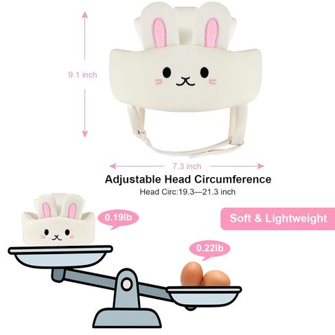 Accmor Baby Head Protector with Adjustable Straps, Baby Helmet for Crawling Walking, Cute Bunny Protective Cap Soft Cushion, Anti-Collision Toddler Helmets, Breathable Infant Safety Headguard in Kuwait