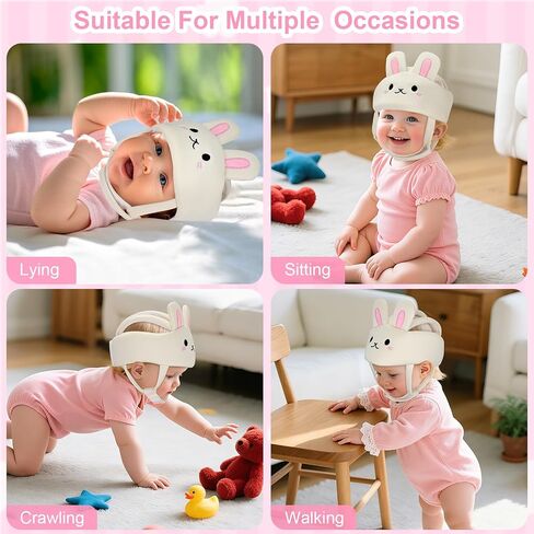 Accmor Baby Head Protector with Adjustable Straps, Baby Helmet for Crawling Walking, Cute Bunny Protective Cap Soft Cushion, Anti-Collision Toddler Helmets, Breathable Infant Safety Headguard in Kuwait