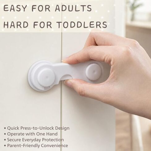 Cabinet Door Locks Baby Proof, 4 Pack Child Safety Latches with Adhesive for Cabinets Drawers Cupboards Fridge Closet Pantry, Premium ABS Material, White in Kuwait