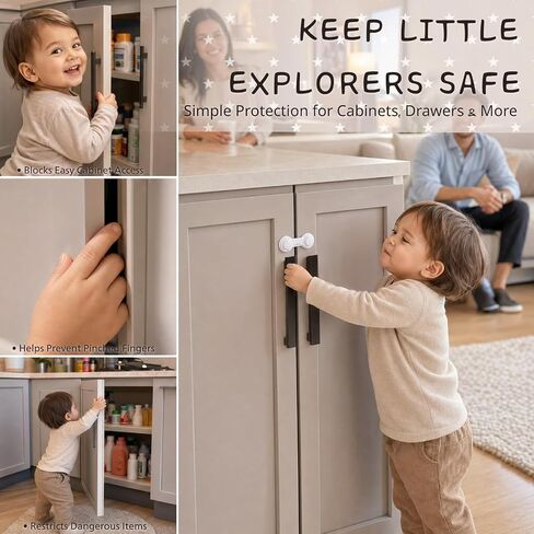 Cabinet Door Locks Baby Proof, 4 Pack Child Safety Latches with Adhesive for Cabinets Drawers Cupboards Fridge Closet Pantry, Premium ABS Material, White in Kuwait