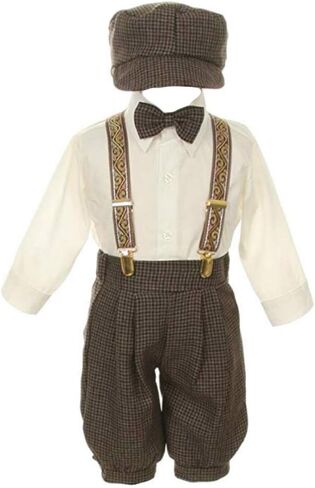Vintage Dress Suit-Bowtie,Suspenders,Knickers Outfit Set for Boys Toddler, Houndstooth-Dark Taupe/Ivory, 2T in Kuwait