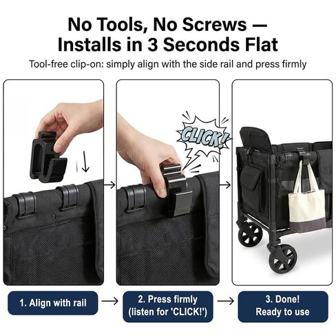 2PCS Multipurpose Side Hooks Universal Wagon Accessories with 30 kg Load Capacity for Balance Bikes & Bags, Space-Saving Travel Organizer for All Wagon Stroller, Suitable for Travel and Daily Use in Kuwait