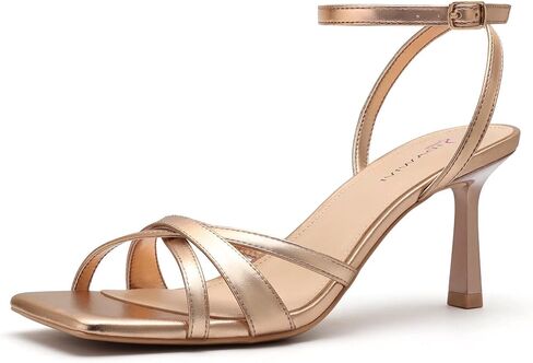 Women's Heeled Sandals Square Open Toe Strappy Heels Wedding Party | Stiletto Heels with Ankle Strap Night Out Prom Graduation Dress Shoes in Saudi Arabia