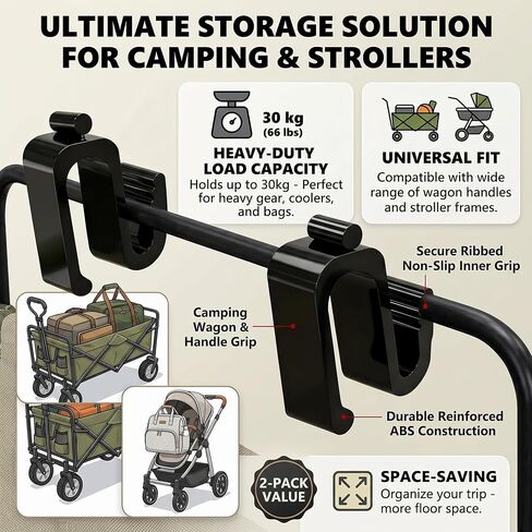 2 Pack Wagon Accessories, Upgraded Wagon Side Hooks Stroller Hooks with 30kg Load Capacity Travel Organizer for All Wagon Stroller in Kuwait