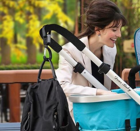 2 Pack Utility Hooks, Adjustable Nylon Straps 360° Rotating Clips, Universal Bag Hanger for Stroller, Cart, Bike, Wheelchair, Black Bear Pattern in Kuwait