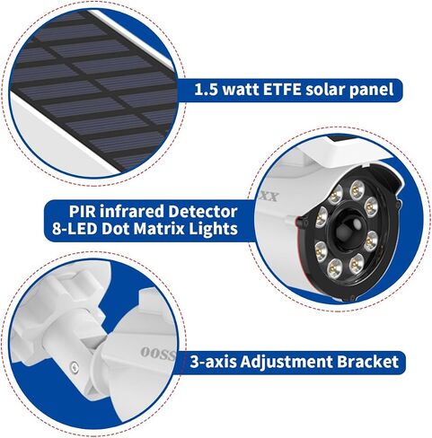 OOSSXX Solar Powered Wireless Simulated Cameras Fake Camera Wire Free Solar Motion Light Motion Sensor Floodlights Spotlight with Adjustable Pole Bracket Flexible Twist Mount for Outdoor Security in Kuwait