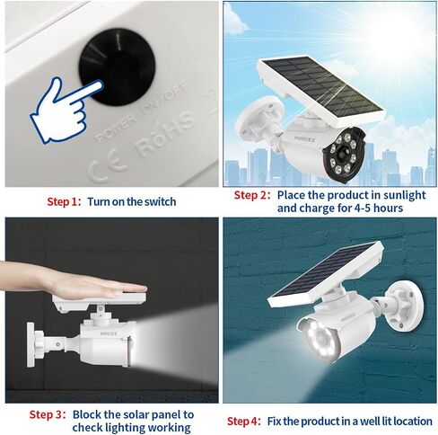 OOSSXX Solar Powered Wireless Simulated Cameras Fake Camera Wire Free Solar Motion Light Motion Sensor Floodlights Spotlight with Adjustable Pole Bracket Flexible Twist Mount for Outdoor Security in Kuwait