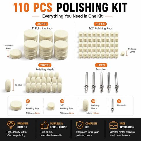 110PCS Polishing Kit for Dremel Rotary Tools – Felt Polishing Buffing Wheels & Polishing Bits for Watch, Metal Tight Area Detail Finishing in Kuwait