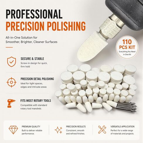 110PCS Polishing Kit for Dremel Rotary Tools – Felt Polishing Buffing Wheels & Polishing Bits for Watch, Metal Tight Area Detail Finishing in Kuwait