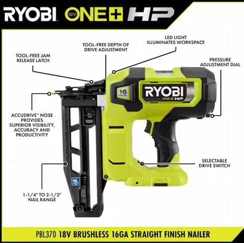 RYOBI ONE+ HP 18V Brushless Cordless 16-Gauge Straight Finish Nailer (Tool Only) in Kuwait
