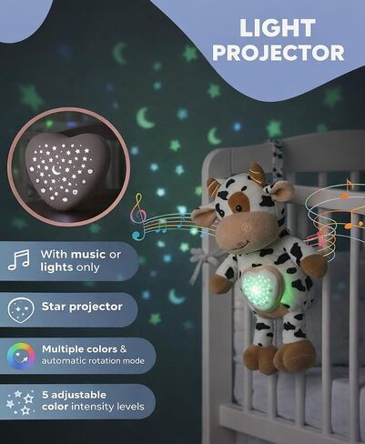 Baby Sound Machine Plush Cow with Cry Detector & Star Projector – USB Rechargeable White Noise Machine Baby with 15 Melodies & Timer – Lullaby Sound Machine & Baby Sleep Soother for Newborns in Kuwait