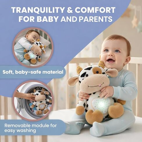 Baby Sound Machine Plush Cow with Cry Detector & Star Projector – USB Rechargeable White Noise Machine Baby with 15 Melodies & Timer – Lullaby Sound Machine & Baby Sleep Soother for Newborns in Kuwait
